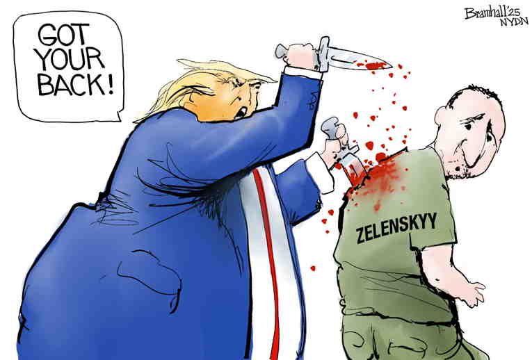 Political/Editorial Cartoon by Bill Bramhall, New York Daily News on Trump Screws Ukraine