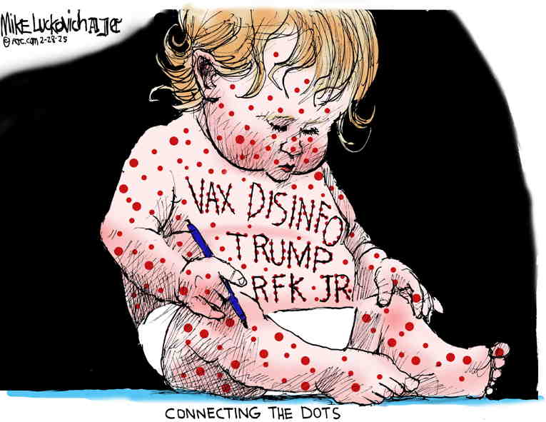 Political/Editorial Cartoon by Mike Luckovich, Atlanta Journal-Constitution on Measles Outbreak Spreads