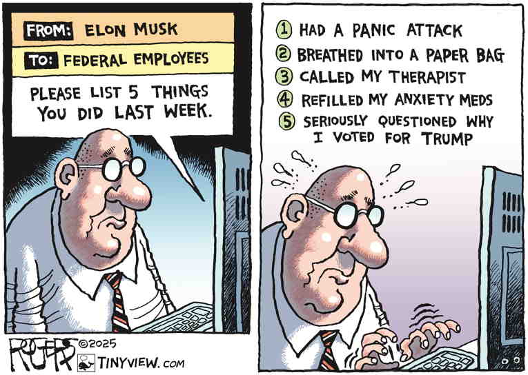 Political/Editorial Cartoon by Rob Rogers on Musk Attacks Workers