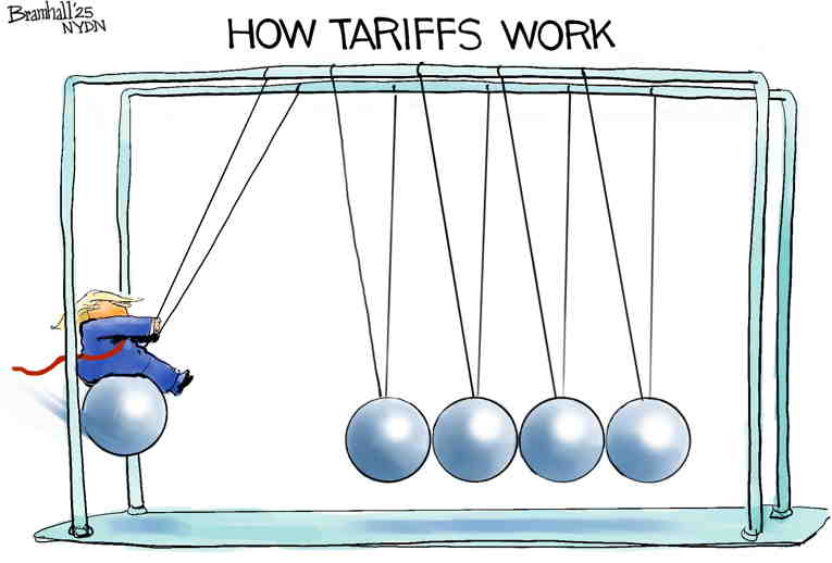 Political/Editorial Cartoon by Bill Bramhall, New York Daily News on President Imposes Tariffs