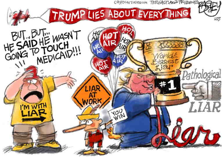 Political/Editorial Cartoon by Pat Bagley, Salt Lake Tribune on President Imposes Tariffs