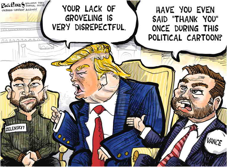 Political/Editorial Cartoon by Phil Hands, Wisconsin State Journal on Trump Attacks Ukraine