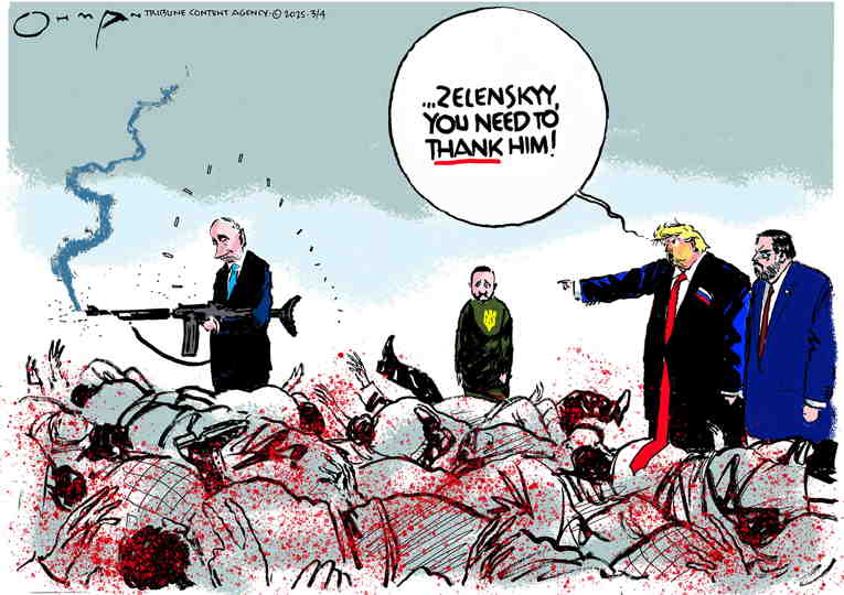 Political/Editorial Cartoon by Jack Ohman, The Oregonian on Trump Attacks Ukraine