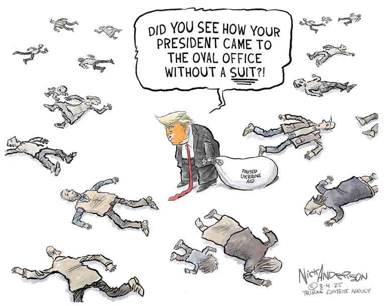 Political/Editorial Cartoon by Nick Anderson, Houston Chronicle on Trump Attacks Ukraine