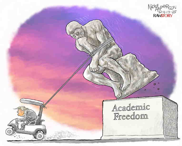 Political/Editorial Cartoon by Nick Anderson, Houston Chronicle on Harvard Repels Bully
