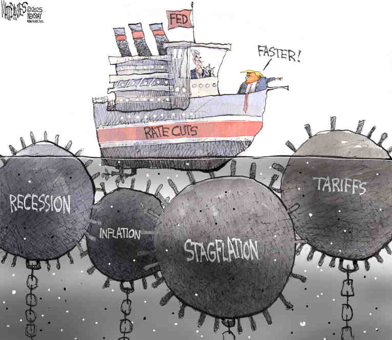 Political/Editorial Cartoon by Matt Davies, Journal News on Trump Tanks Economy