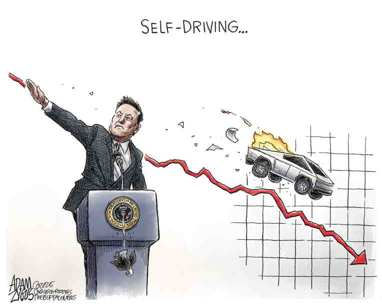 Political/Editorial Cartoon by Adam Zyglis, The Buffalo News on Musk Retreats