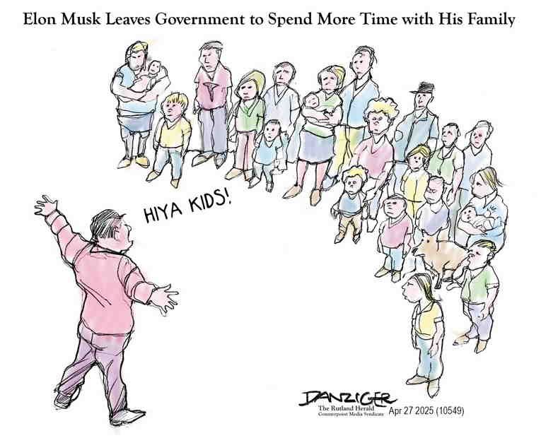 Political/Editorial Cartoon by Jeff Danziger on Musk Retreats