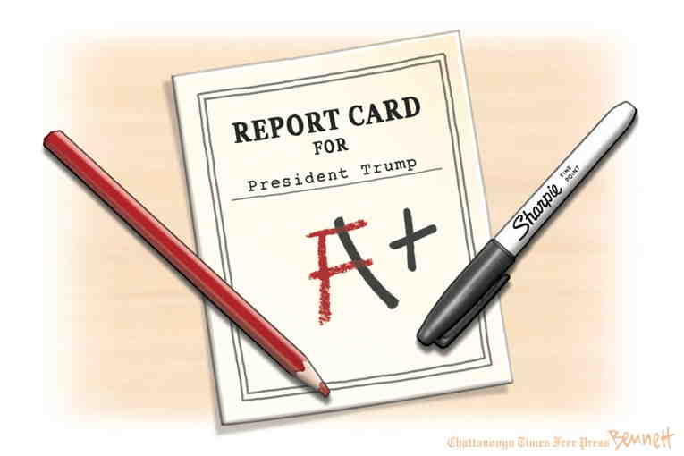 Political/Editorial Cartoon by Clay Bennett, Chattanooga Times Free Press on 100 Days of Blitzkrieg