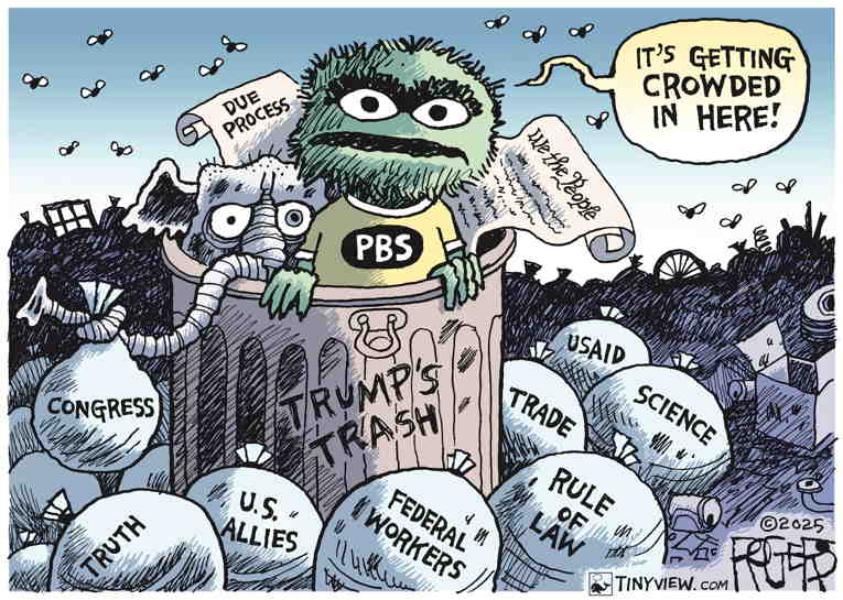 Political/Editorial Cartoon by Rob Rogers on DOGE Cuts Hit Home