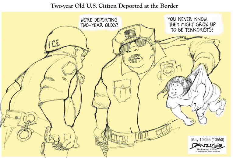 Political/Editorial Cartoon by Jeff Danziger on Trump Warns America