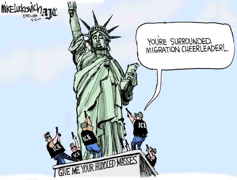 Political/Editorial Cartoon by Mike Luckovich, Atlanta Journal-Constitution on Deportations Accelerate