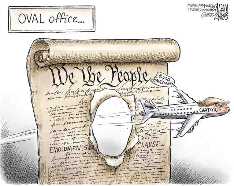 Political/Editorial Cartoon by Adam Zyglis, The Buffalo News on Trump Accepts $400M “Gift”