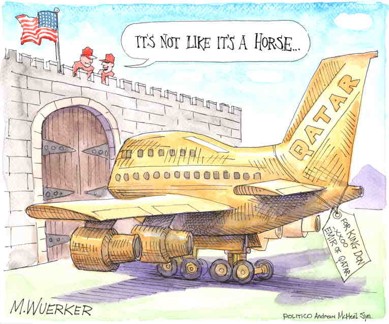 Political/Editorial Cartoon by Matt Wuerker, Politico on Trump Accepts $400M “Gift”
