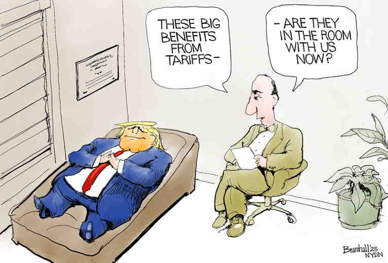 Political/Editorial Cartoon by Bill Bramhall, New York Daily News on Trump Caves to China