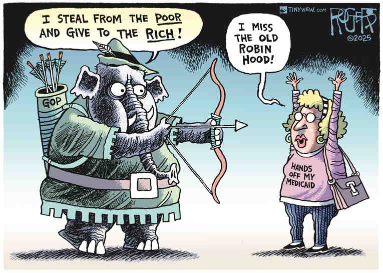 Political/Editorial Cartoon by Rob Rogers on “Big Beautiful Bill” Stalls