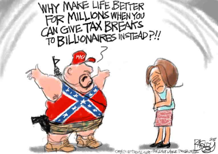 Political/Editorial Cartoon by Pat Bagley, Salt Lake Tribune on “Big Beautiful Bill” Stalls