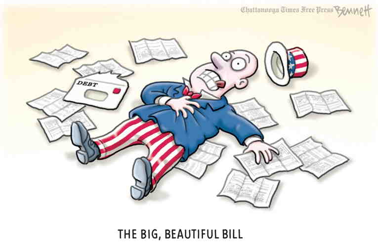 Political/Editorial Cartoon by Clay Bennett, Chattanooga Times Free Press on “Big Beautiful Bill” Stalls