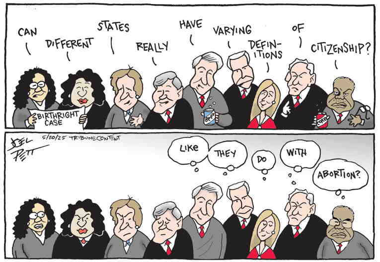 Political/Editorial Cartoon by Joel Pett, Lexington Herald-Leader, CWS/CartoonArts Intl. on SCOTUS Blocks Trump