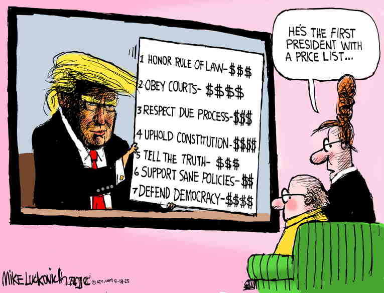 Political/Editorial Cartoon by Mike Luckovich, Atlanta Journal-Constitution on Trump Deals Exploding