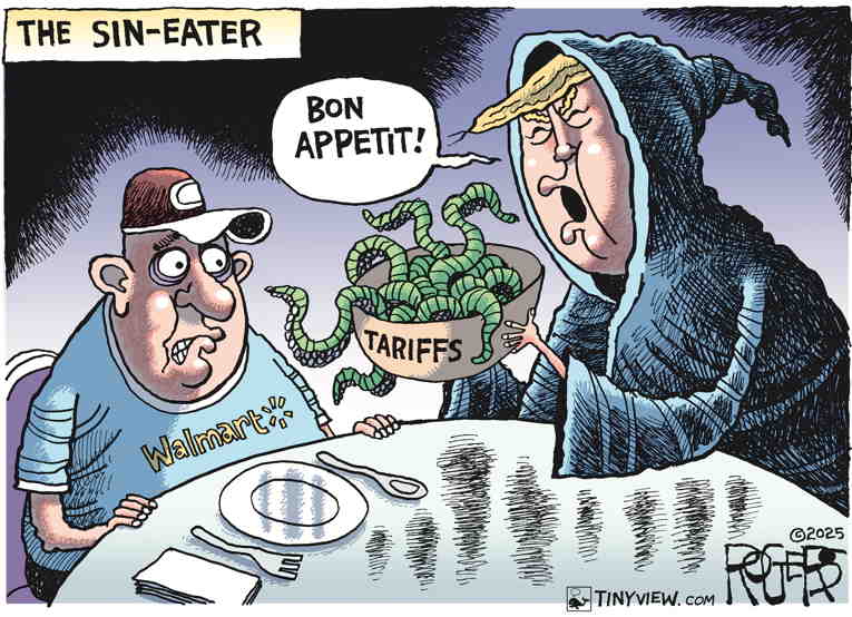 Political/Editorial Cartoon by Rob Rogers on Trump Claims Tariff Victory