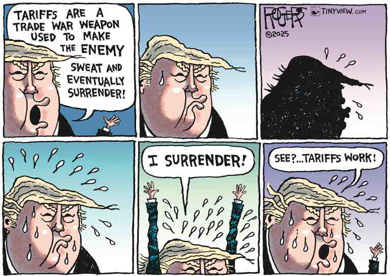 Political/Editorial Cartoon by Rob Rogers on Trump Claims Tariff Victory