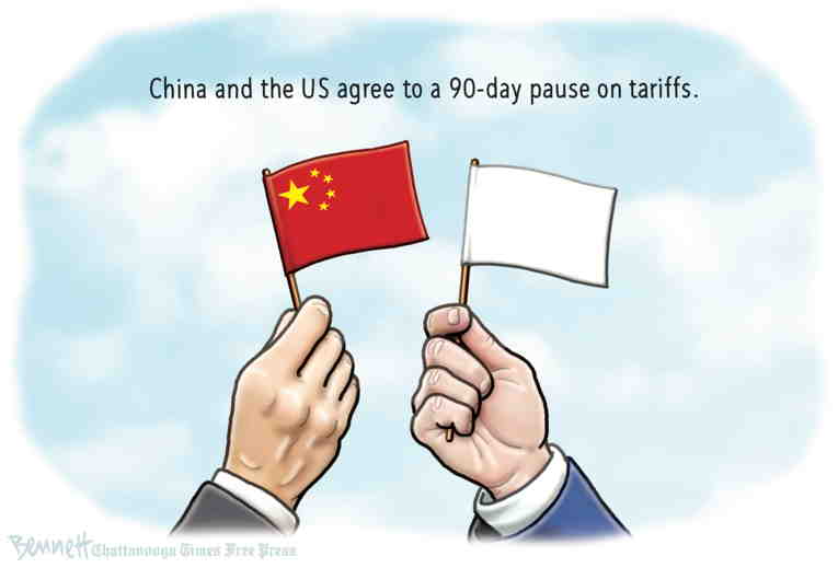 Political/Editorial Cartoon by Clay Bennett, Chattanooga Times Free Press on Trump Claims Tariff Victory