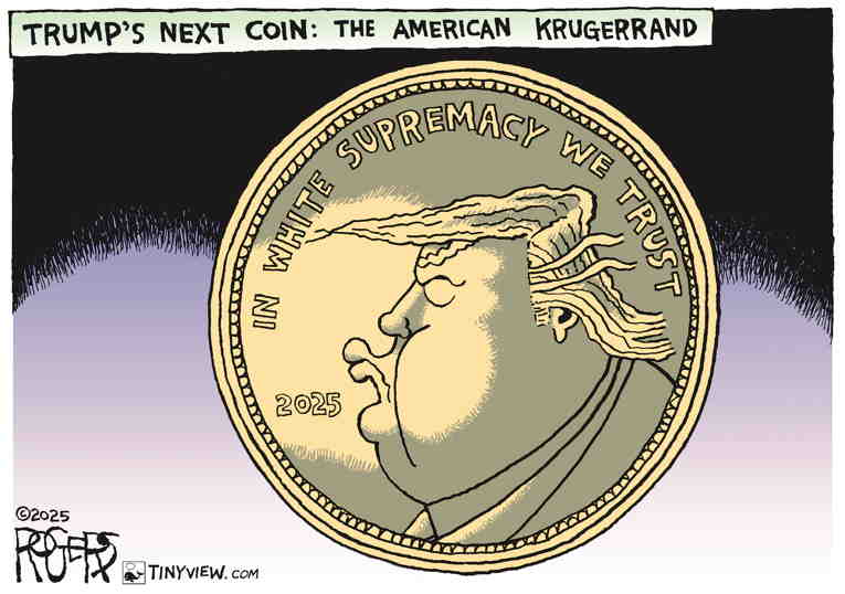 Political/Editorial Cartoon by Rob Rogers on Trump Lies on S. Africa