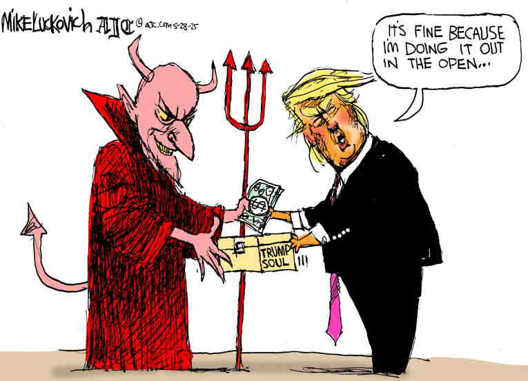 Political/Editorial Cartoon by Mike Luckovich, Atlanta Journal-Constitution on Trump’s Earnings Increase