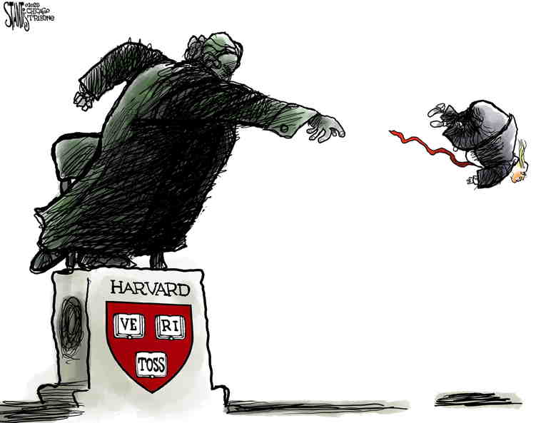 Political/Editorial Cartoon by Scott Stantis, Chicago Tribune on Trump Escalates Harvard War