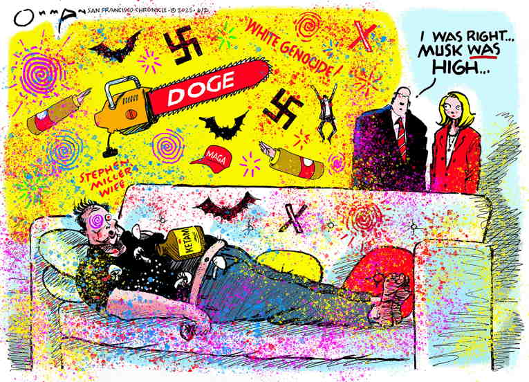 Political/Editorial Cartoon by Jack Ohman, The Oregonian on Musk Quits/Fired