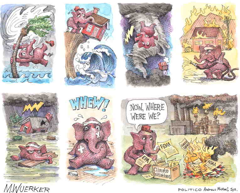 Political/Editorial Cartoon by Matt Wuerker, Politico on Cuts Hit Home