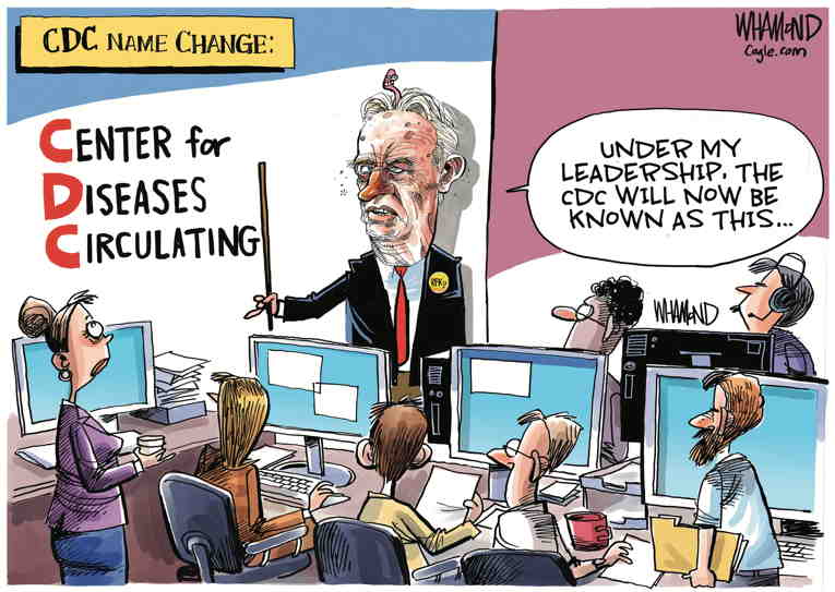 Political/Editorial Cartoon by Dave Whamond, Canada, PoliticalCartoons.com on RFK Jr. Fires Everyone