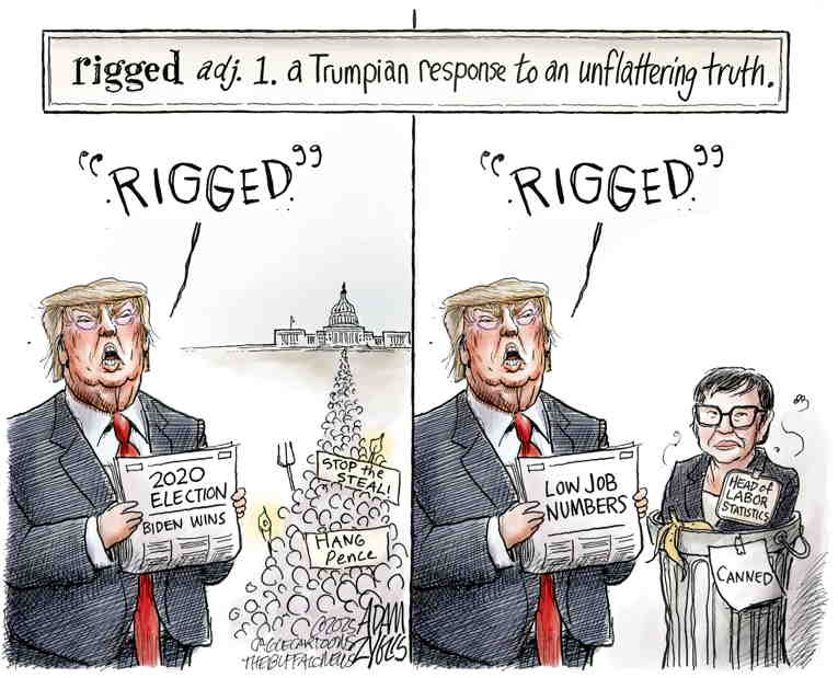 Political/Editorial Cartoon by Adam Zyglis, The Buffalo News on Job Numbers Plummet