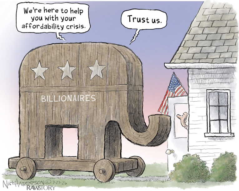 Political/Editorial Cartoon by Nick Anderson, Houston Chronicle on Rich Doing Great