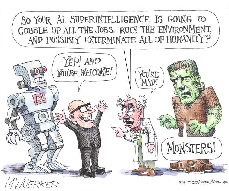 Political/Editorial Cartoon by Matt Wuerker, Politico on AI to Destroy Humankind