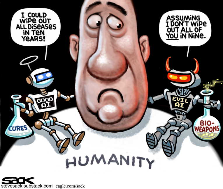 Political/Editorial Cartoon by Steve Sack, Minneapolis Star Tribune on AI to Destroy Humankind