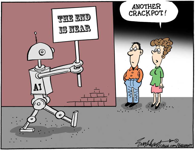 Political/Editorial Cartoon by Bob Englehart, Hartford Courant on AI to Destroy Humankind