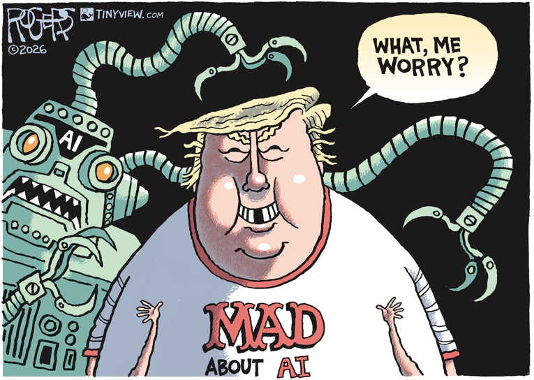 Political/Editorial Cartoon by Rob Rogers on AI to Destroy Humankind