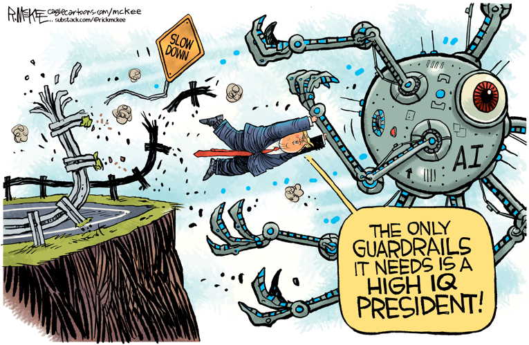 Political/Editorial Cartoon by Rick McKee, The Augusta Chronicle on AI to Destroy Humankind